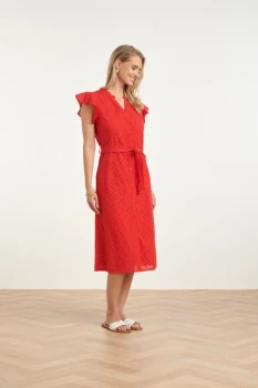 Broderie-Doorknoopjurk-met-Flutter-Mouwen-Red-5.webp