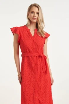 Broderie-Doorknoopjurk-met-Flutter-Mouwen-Red-6.webp