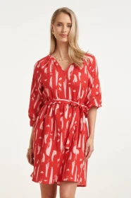 Dames-Jurk-Met-Abstracte-Streep-Print-In-Rood-Met-Roze-Red-Pink-2.webp