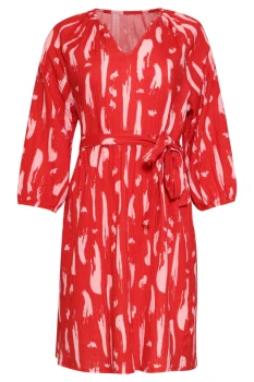 Dames-Jurk-Met-Abstracte-Streep-Print-In-Rood-Met-Roze-Red-Pink-4.webp
